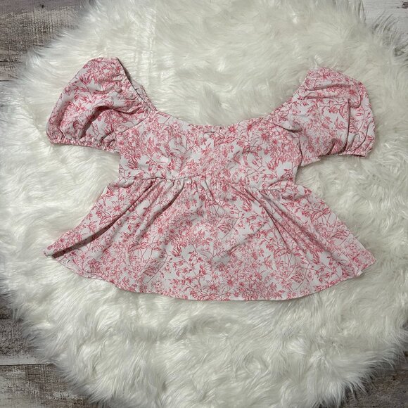 SHEIN Tops - SHEIN Pink Floral Babydoll Shirt SIZE S